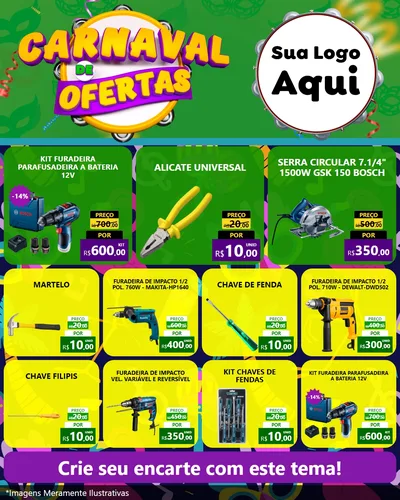 Modelo de Rede Social para Feed Instagram com o tema Carnaval de Ofertas para Maquinas e Ferramentas