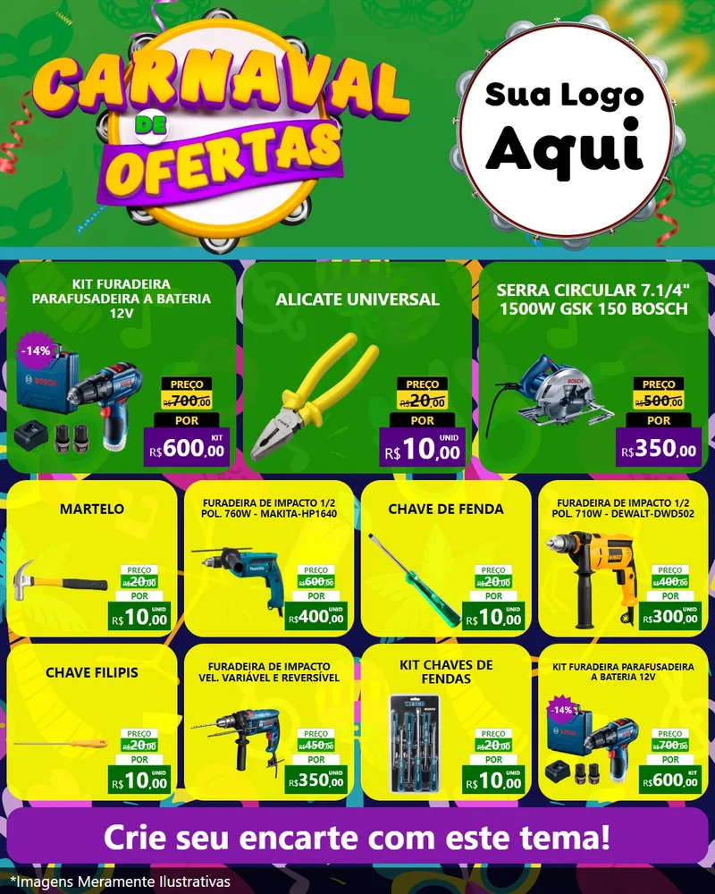 Modelo de Rede Social para Feed Instagram com o tema Carnaval de Ofertas para Maquinas e Ferramentas