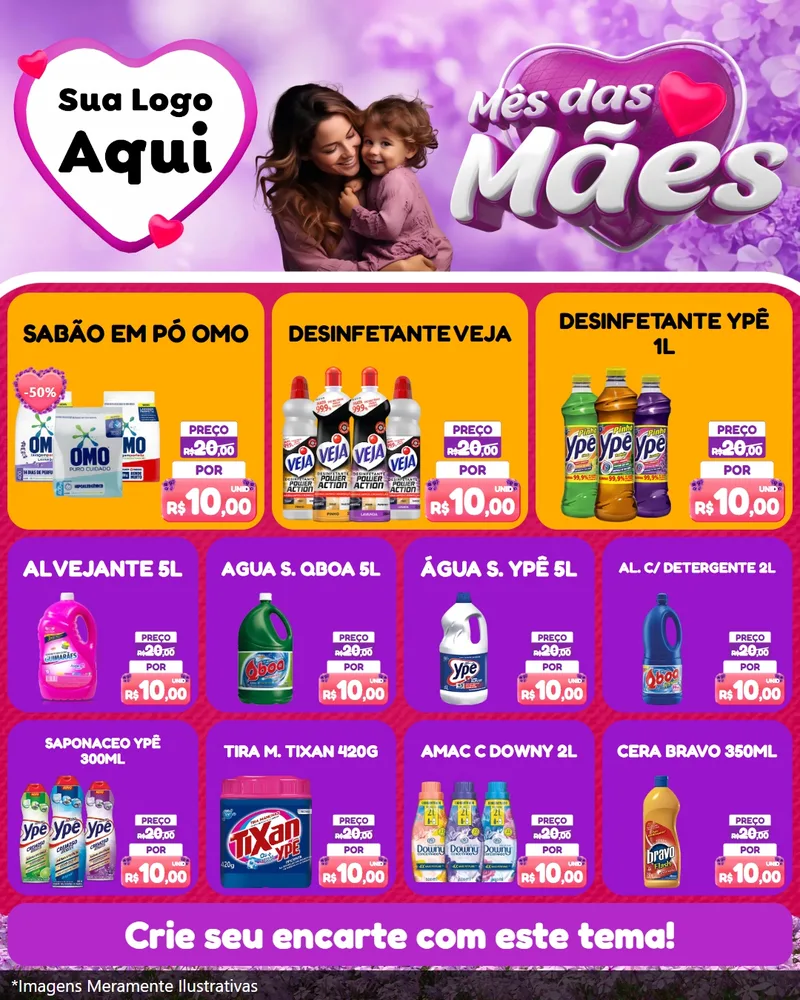 Modelo de Rede Social para Feed Instagram com o tema Mês das Mães para Produtos de Limpeza