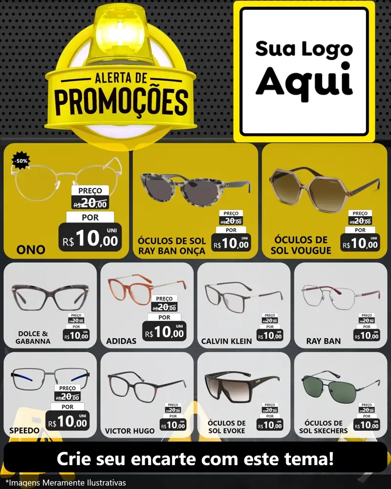 Modelo de Rede Social para Feed Instagram com o tema Alerta de Promoções para Óticas