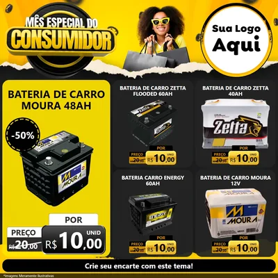 Modelo de Rede Social para Feed Facebook com o tema Mês Especial do Consumidor para Baterias Elétricas