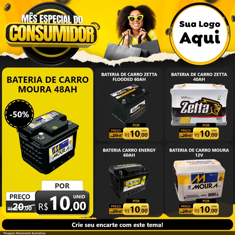 Modelo de Rede Social para Feed Facebook com o tema Mês Especial do Consumidor para Baterias Elétricas