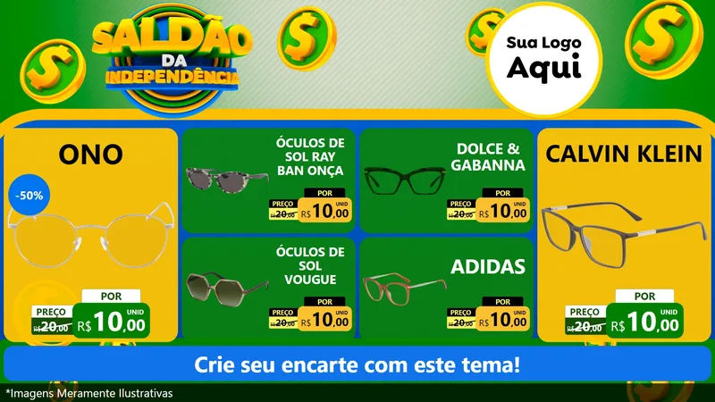 Modelo de TV para TV Horizontal com o tema Saldão da Indepêndencia para Óticas