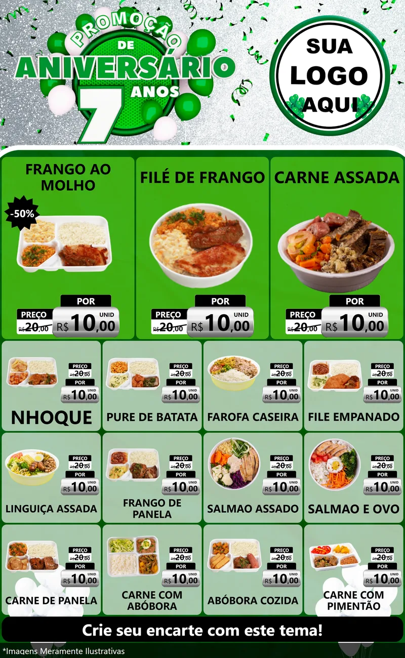 Modelo de Encarte para Encarte Grande com o tema Promoção de Aniversário - 7 Anos para Restaurante