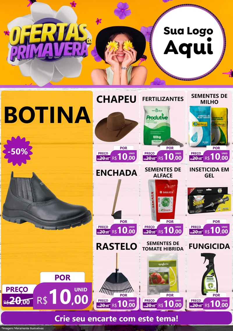 Modelo de Encarte para Encarte A4 Vertical com o tema Ofertas Da Primavera para Agropecuária