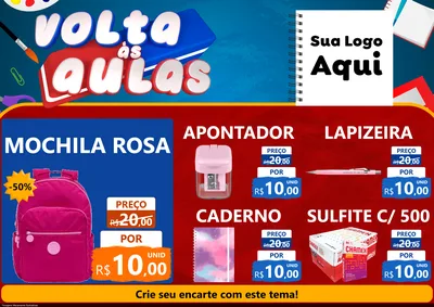 Modelo de Encarte para Encarte A4 Horizontal com o tema Volta Às Aulas para Papelaria