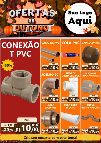 Modelo de Encarte para Encarte A4 Vertical com o tema Ofertas de Outono para Tubos e conexões
