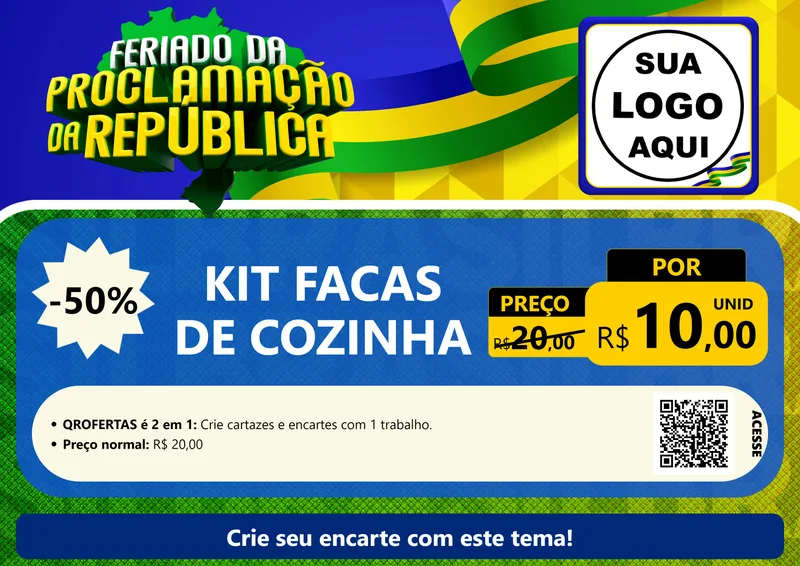 Modelo de Cartaz para Cartaz A4 Horizontal com o tema Feriado da Proclamação da República para Utilidades Domésticas