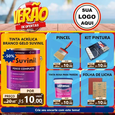 Modelo de Rede Social para Feed Facebook com o tema Verão de Ofertas para Tintas e Ferramentas