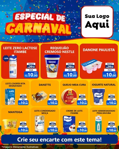 Modelo de Rede Social para Feed Instagram com o tema Especial de Carnaval para Frios e Laticínios