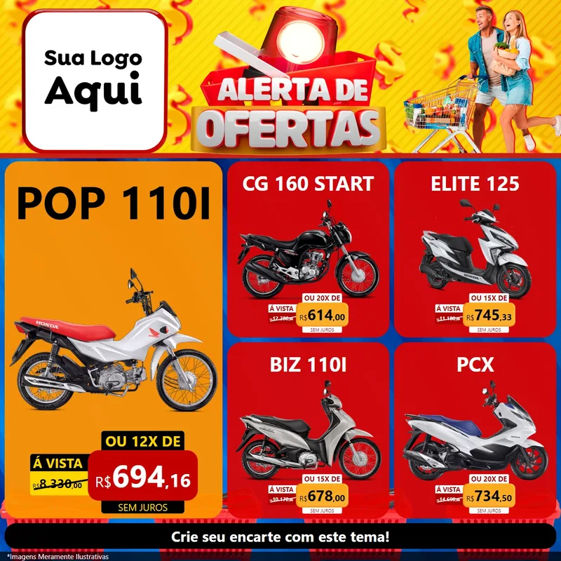 Modelo de Rede Social para Feed Facebook com o tema Alerta de Ofertas para Concessionaria de Motos