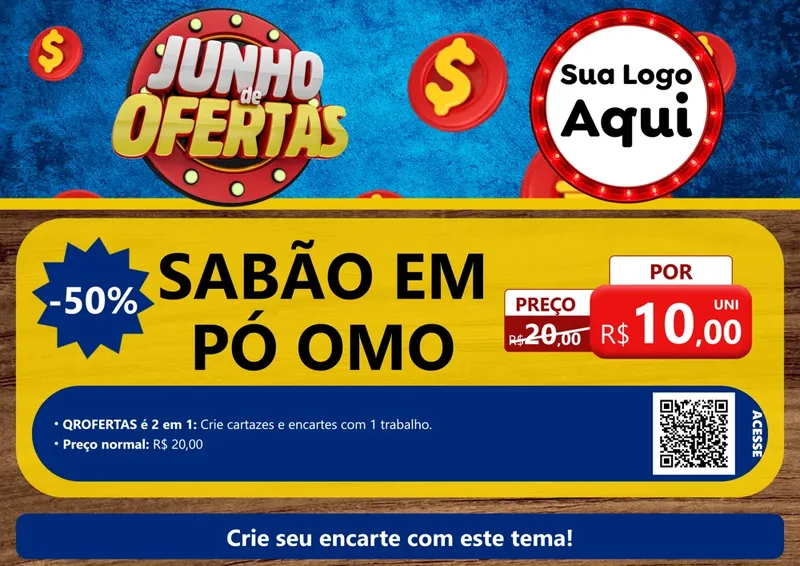 Modelo de Cartaz para Cartaz A4 Horizontal com o tema Junho de Ofertas para Produtos de Limpeza