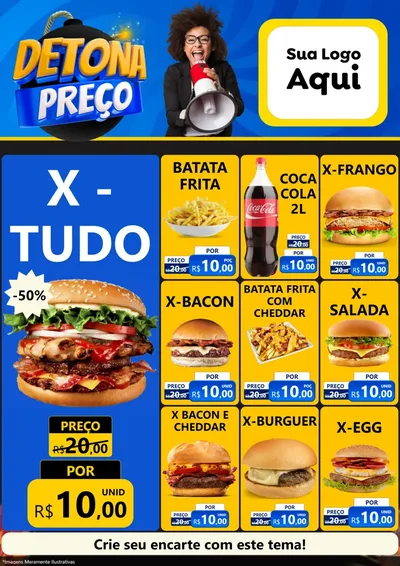 Modelo de Encarte para Encarte A4 Vertical com o tema Detona Preços para Hamburgueria
