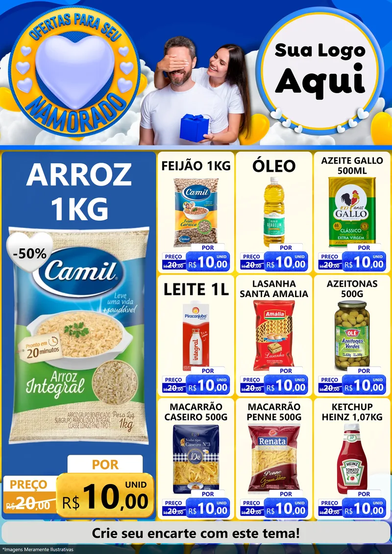 Modelo de Encarte para Encarte A4 Vertical com o tema Ofertas Para Seu Namorado para Supermercado