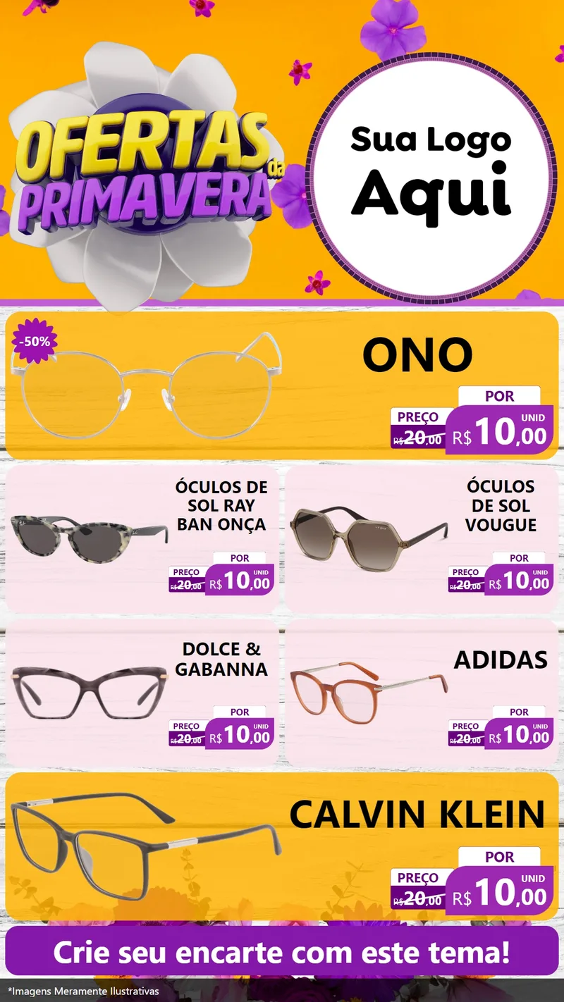 Modelo de TV para TV Vertical com o tema Ofertas Da Primavera para Óticas