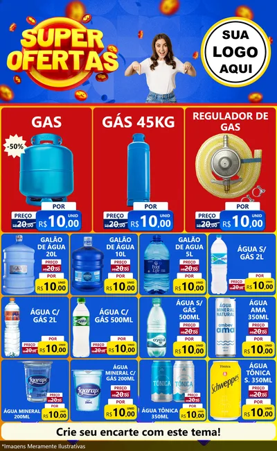 Modelo de Encarte para Encarte Grande com o tema Super Ofertas para Água e gás
