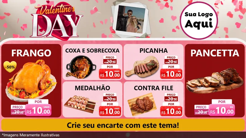 Modelo de TV para TV Horizontal com o tema Valentine's Day para Assados