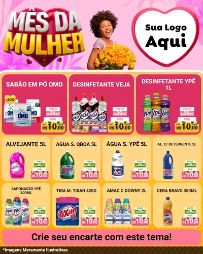 Modelo de Rede Social para Feed Instagram com o tema Mês da Mulher para Produtos de Limpeza