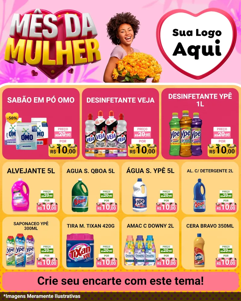 Modelo de Rede Social para Feed Instagram com o tema Mês da Mulher para Produtos de Limpeza
