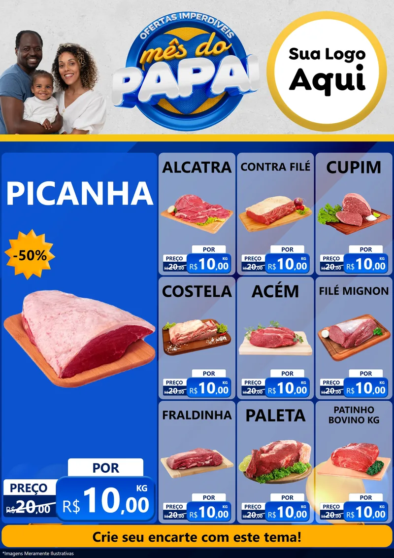 Modelo de Encarte para Encarte A4 Vertical com o tema Ofertas Imperdíveis Mês Do Papai para Açougue