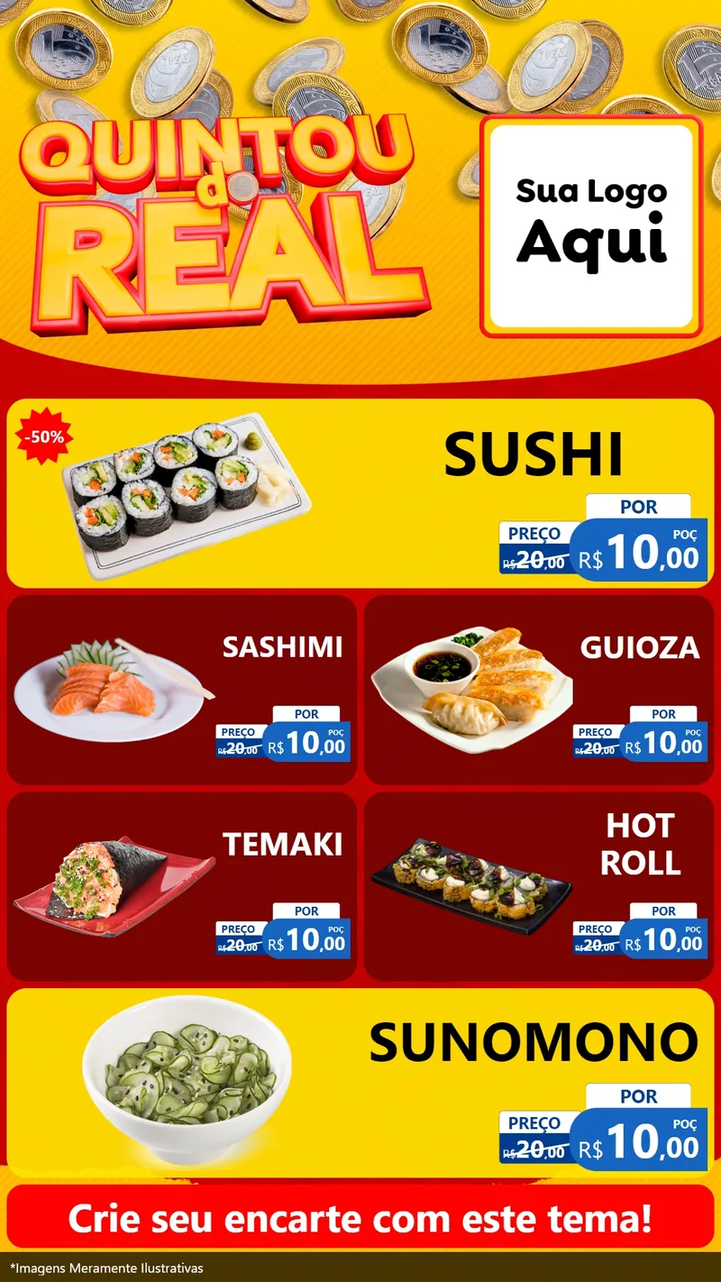 Modelo de TV para TV Vertical com o tema Quintou do Real para Comida japonesa