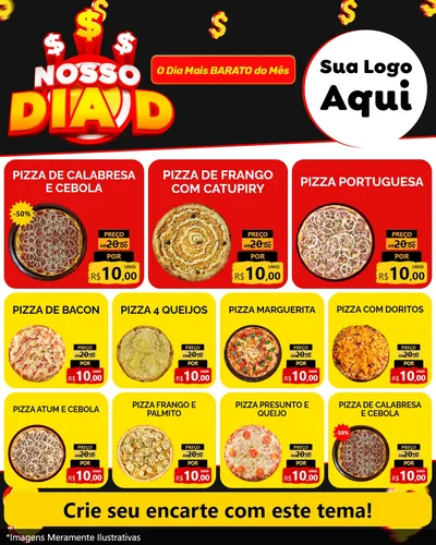 Modelo de Rede Social para Feed Instagram com o tema Nosso Dia D para Pizzaria