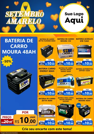 Modelo de Encarte para Encarte A4 Vertical com o tema Setembro Amarelo para Baterias Elétricas