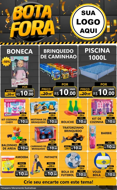 Modelo de Encarte para Encarte Grande com o tema Bota Fora para Brinquedos