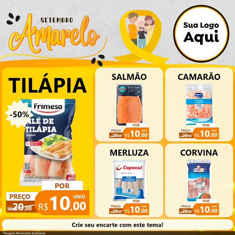 Modelo de Rede Social para Feed Facebook com o tema Setembro Amarelo para Peixaria