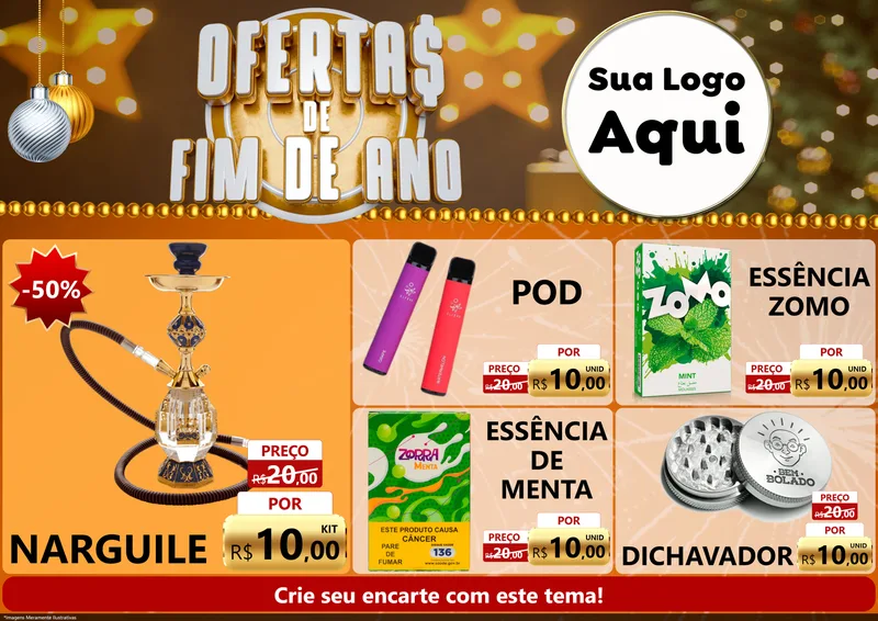 Modelo de Encarte para Encarte A4 Horizontal com o tema Ofertas de Fim de Ano para Tabacaria
