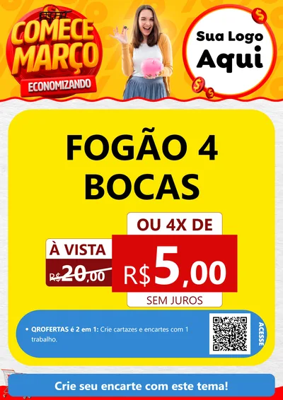 Modelo de Cartaz para Cartaz A4 Vertical com o tema Comece Março Economizando para Móveis e Eletro