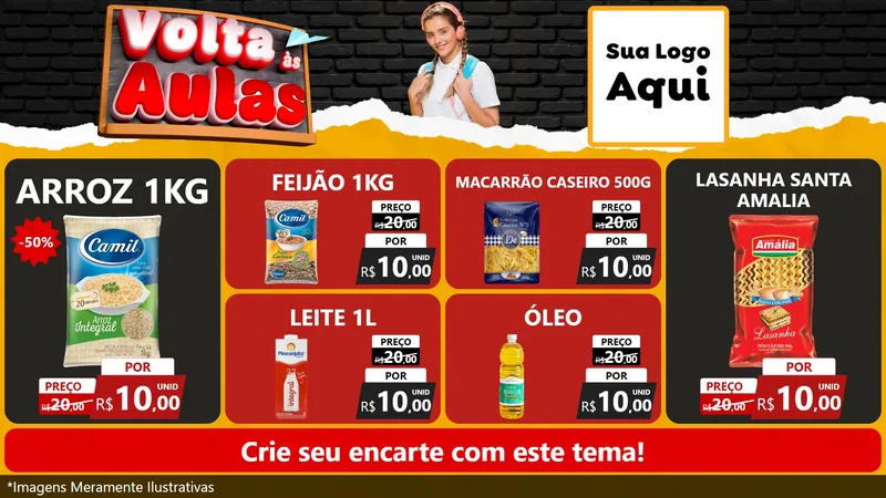 Modelo de TV para TV Horizontal com o tema Volta Às Aulas para Supermercado