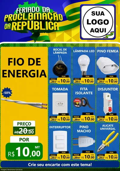 Modelo de Encarte para Encarte A4 Vertical com o tema Feriado da Proclamação da República para Materiais Elétricos