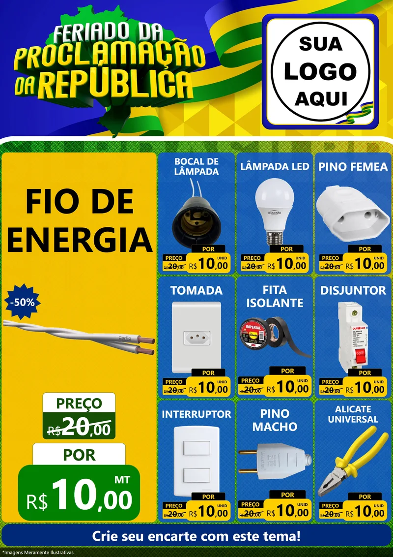 Modelo de Encarte para Encarte A4 Vertical com o tema Feriado da Proclamação da República para Materiais Elétricos