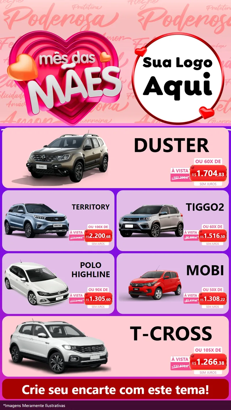 Modelo de TV para TV Vertical com o tema Mês Das Mães para Concessionaria de Carros