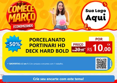 Modelo de Cartaz para Cartaz A4 Horizontal com o tema Comece Março Economizando para Pisos e revestimentos