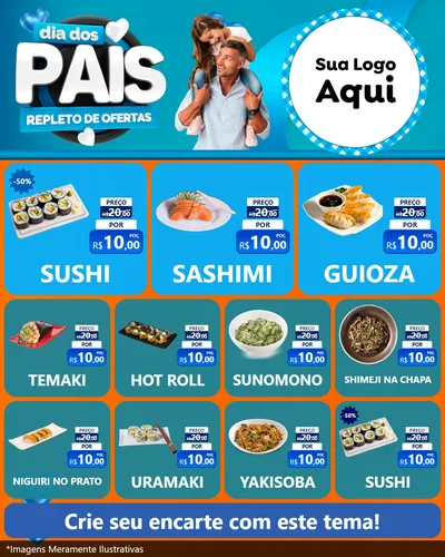 Modelo de Rede Social para Feed Instagram com o tema Dia Dos Pais Repleto de Ofertas para Comida japonesa