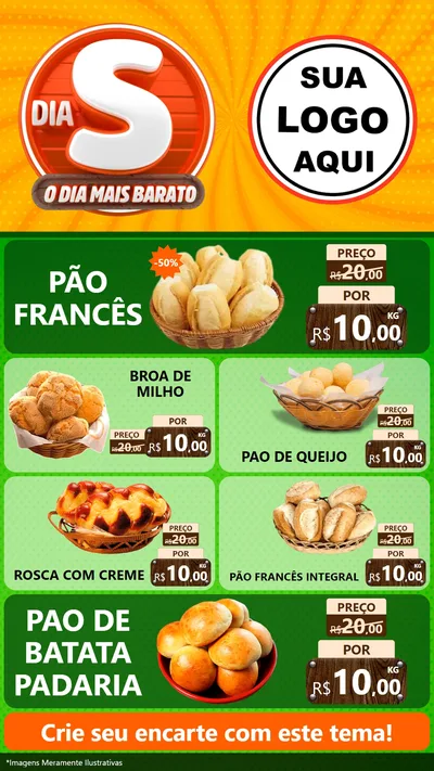 Modelo de TV para TV Vertical com o tema Dia S - O Dia Mais Barato para Padaria