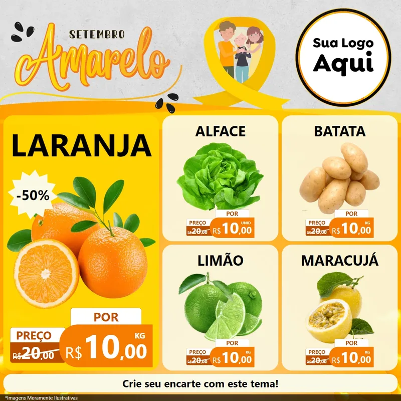 Modelo de Rede Social para Feed Facebook com o tema Setembro Amarelo para Hortifrúti