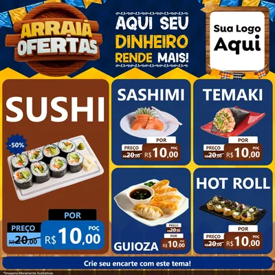 Modelo de Rede Social para Feed Facebook com o tema Arraiá de Ofertas - Junina para Comida japonesa