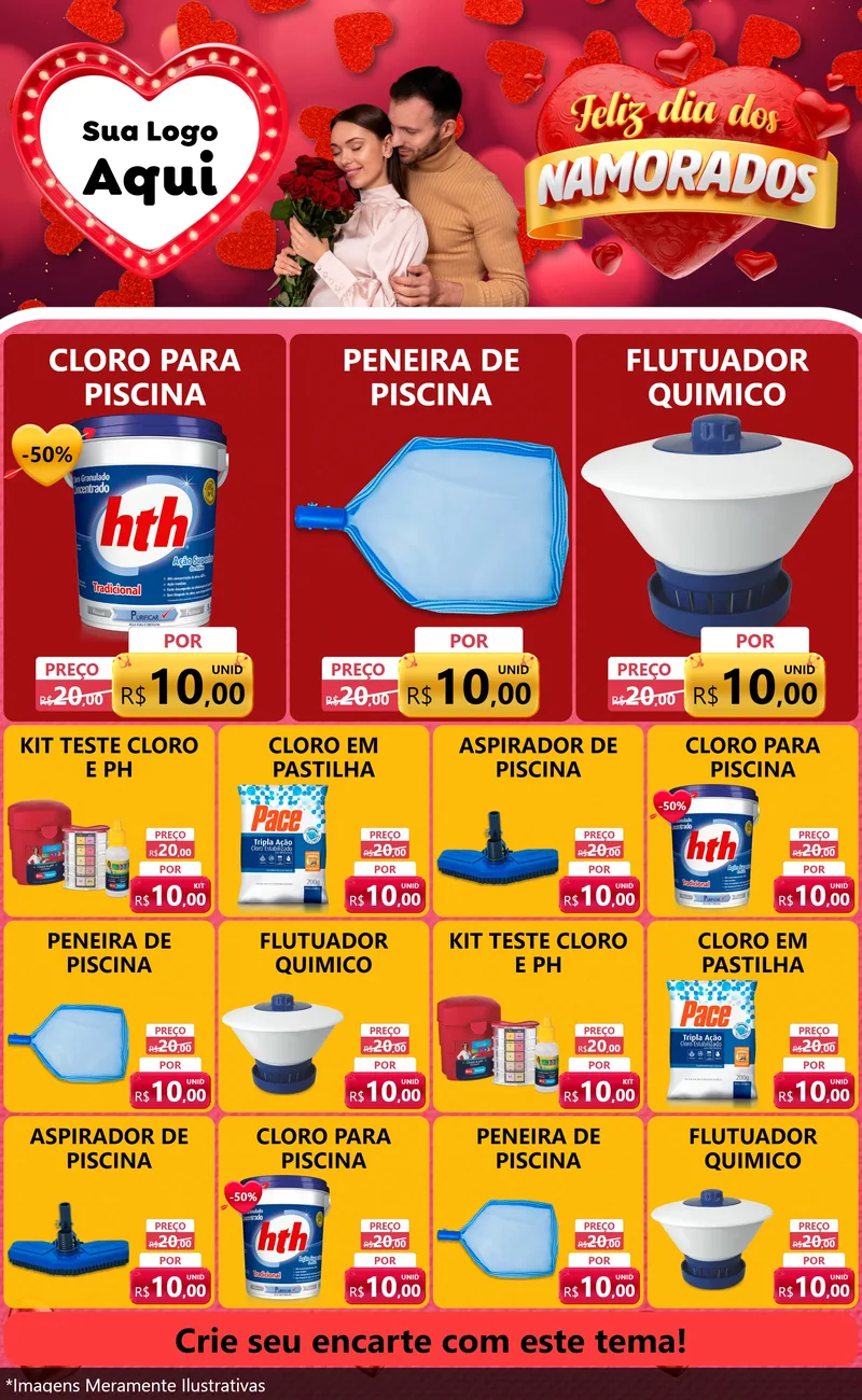 Modelo de Encarte para Encarte Grande com o tema Feliz Dia Dos Namorados para Produtos para Piscina