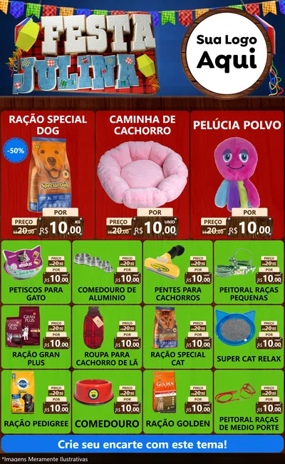 Modelo de Encarte para Encarte Grande com o tema Festa Julina para Pet Shop