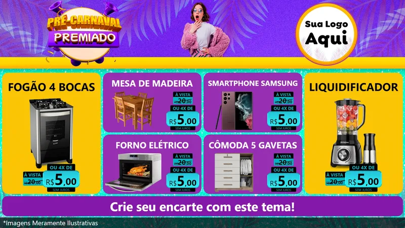 Modelo de TV para TV Horizontal com o tema Pré-Carnaval Premiado para Móveis e Eletro