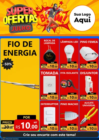 Modelo de Encarte para Encarte A4 Vertical com o tema Super Ofertas Julho para Materiais Elétricos