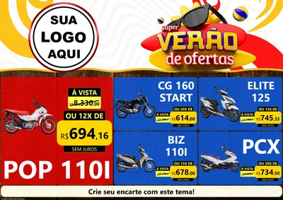 Modelo de Encarte para Encarte A4 Horizontal com o tema Super Verão de Ofertas para Concessionaria de Motos