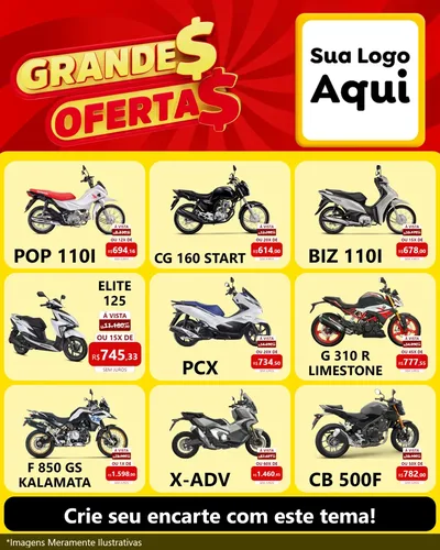Modelo de Rede Social para Feed Instagram com o tema Grandes Ofertas para Concessionaria de Motos