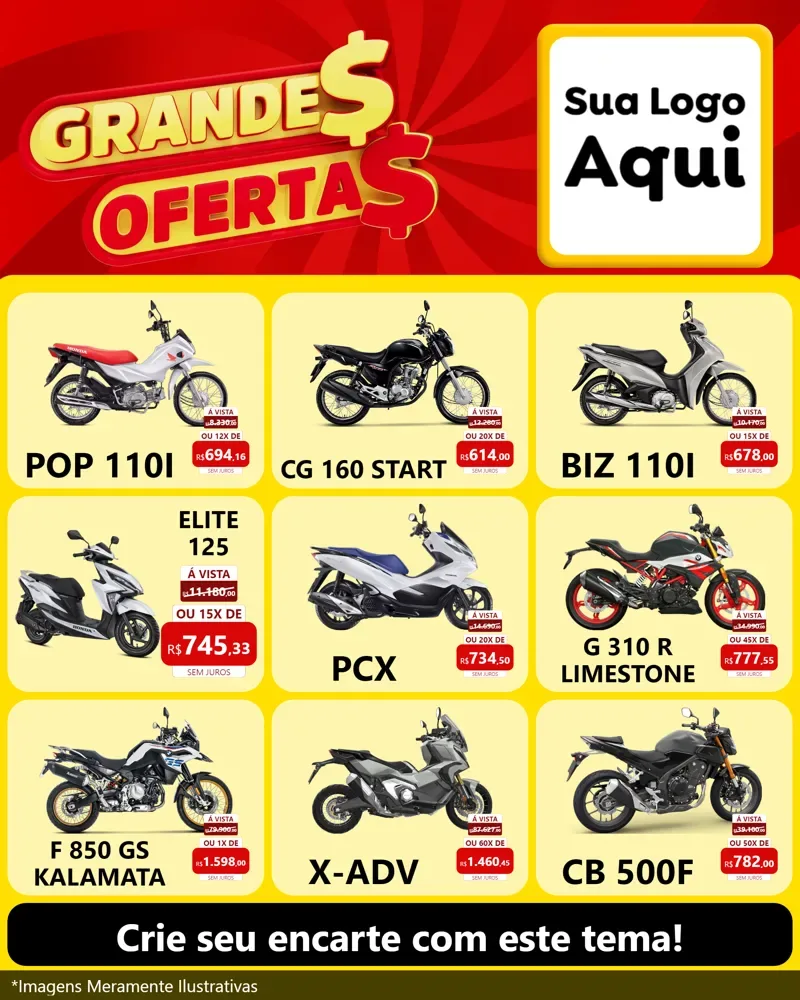 Modelo de Rede Social para Feed Instagram com o tema Grandes Ofertas para Concessionaria de Motos