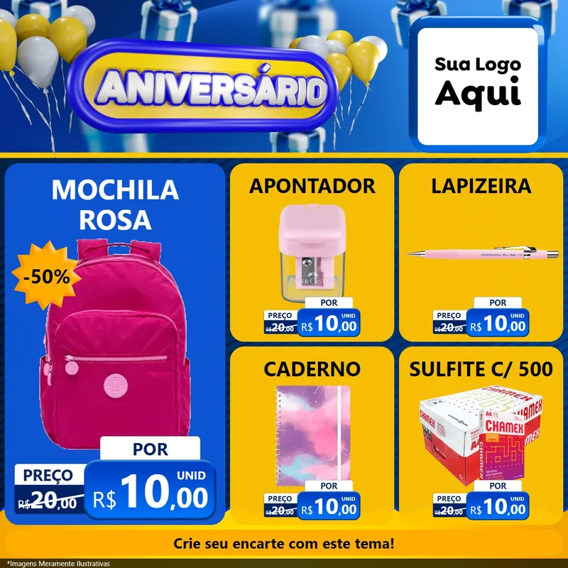 Modelo de Rede Social para Feed Facebook com o tema Aniversário para Papelaria