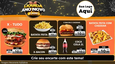 Modelo de TV para TV Horizontal com o tema Liquida Ano Novo É Aqui! para Hamburgueria