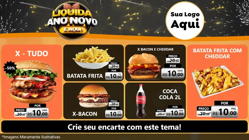 Modelo de TV para TV Horizontal com o tema Liquida Ano Novo É Aqui! para Hamburgueria